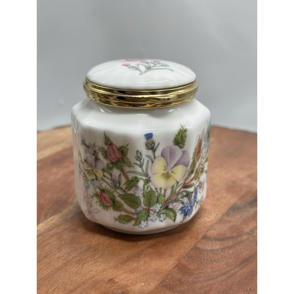 Aynsley Wild Tudor 3” Dresser Jar w/Hinged Lid Fine Bone China England